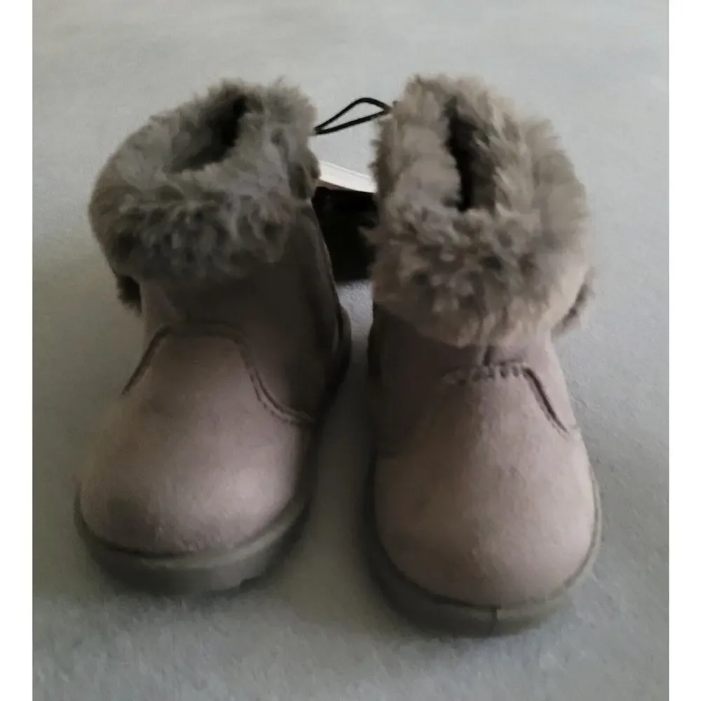 WONDER NATION Infant Girls Faux Shearling Grey Boots--Sz 2--New!